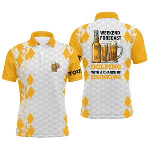 Weekend forecast Golfing with a chance of drinking beer custom name funny mens golf polo shirt NQS4031