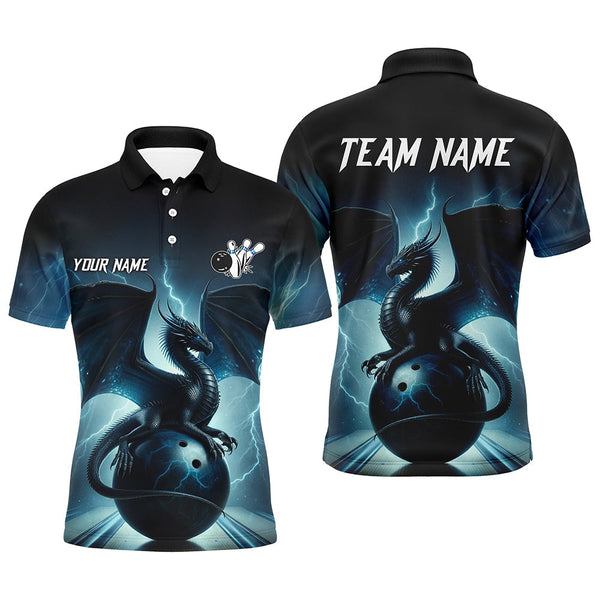 Dark Blue Lightning Thunder Custom Dragon Mens Bowling polo shirts, Team Bowling League Jerseys NQS7228
