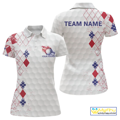 Red, White & Blue argyle American Flag Women golf polo shirt custom patriotic golf apparel for ladies NQS9814