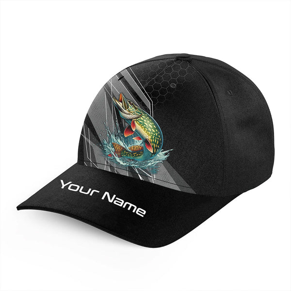Personalized Black camo Northern Pike Fishing Hats, Pike fishing hats for men, women NQS9925