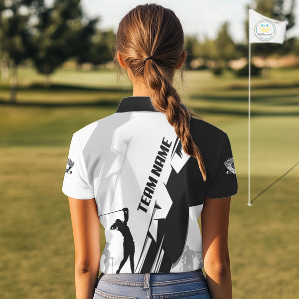 Women golf polo shirts custom white and black golf tops for ladies, best golf gifts NQS10061