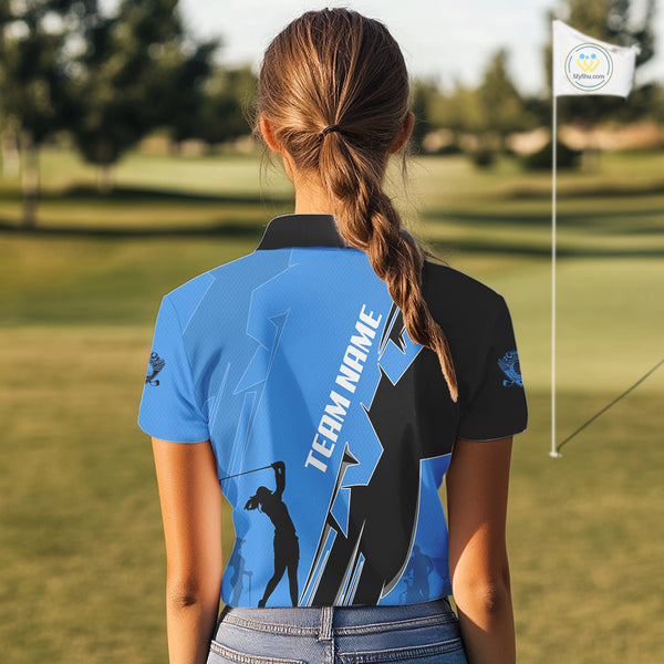 Women golf polo shirts custom blue and black golf tops for ladies, best golf gifts NQS10062