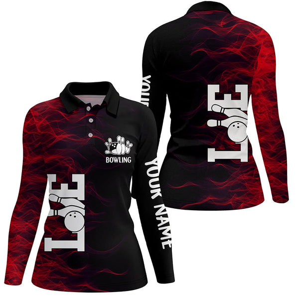 Red Flame Bowling Custom Women Bowling Polo, Quarter zip Shirts Bowling Team Jerseys Tournament NQS8411
