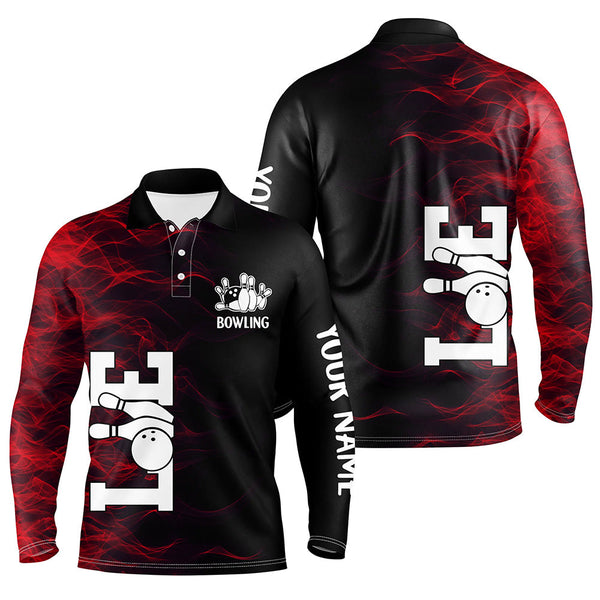 Red Flame Bowling Custom Men Bowling Polo, Quarter zip Shirts Bowling Team Jerseys Tournament NQS8411