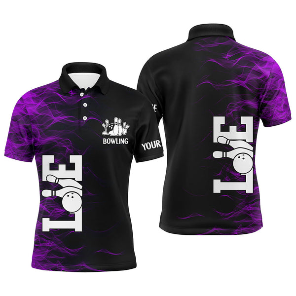 Purple Flame Bowling Custom Men Bowling Polo, Quarter zip Shirts Bowling Team Jerseys Tournament NQS8410