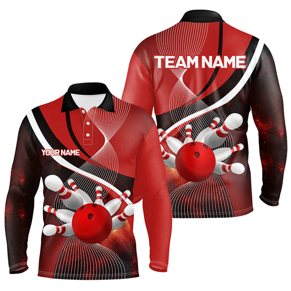 Red Galaxy Men Bowling Polo, Quarter zip Shirts Custom Bowling Team League Jerseys, Gift for bowlers NQS8415