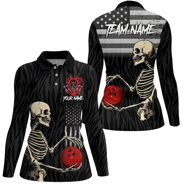 Black American Flag Skull Bowling Camo Custom Bowling Shirts For Women Bowling Team League Jerseys NQS8419