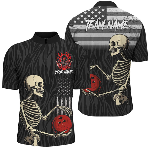 Black American Flag Skull Bowling Camo Custom Bowling Shirts For Men Bowling Team League Jerseys NQS8419