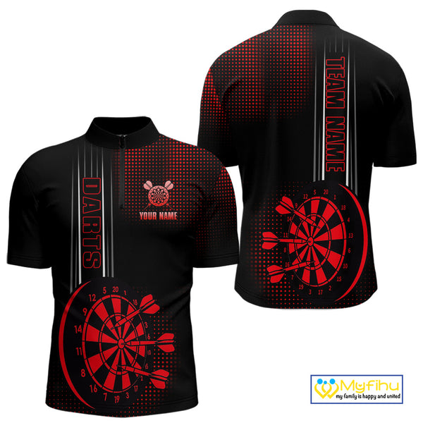 Personalized Black and Red Darts Polo, Quarter Zip Shirt For Men Custom Dart Outfit Team Jerseys NQS10593