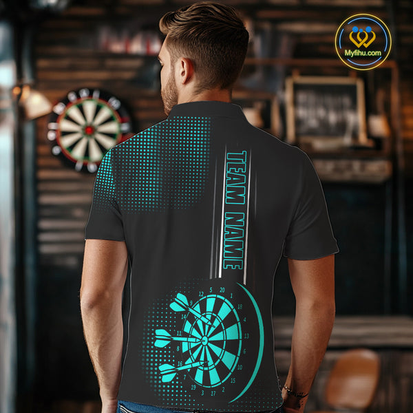Personalized Black and Turquoise Darts Polo, Quarter Zip Shirt For Men Custom Dart Outfit Team Jersey NQS10595