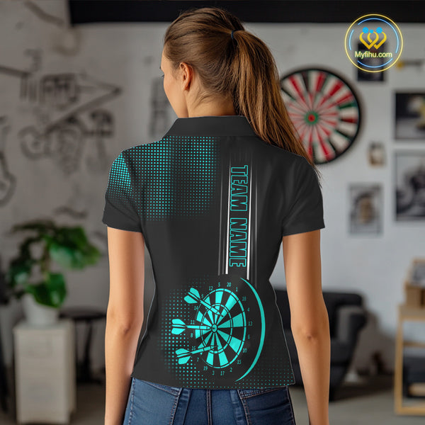 Personalized Black and Turquoise Darts Shirt For Women Custom Dart Outfit Team Jerseys NQS10595
