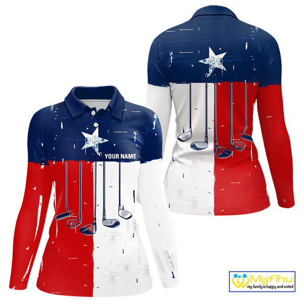 Texas Flag Golf Clubs Women Golf polo shirt Custom patriotic ladies golf top, personalized golf gifts NQS10381