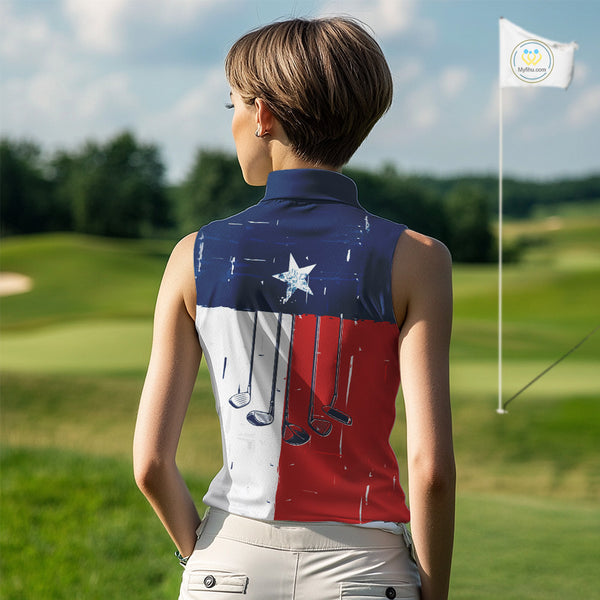 Texas Flag Golf Clubs sleeveless polo shirt Custom patriotic ladies golf top, personalized golf gifts NQS10381