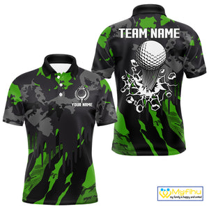 Black and Green Camo pattern Mens Golf Polo Shirts custom mens golf tops, cool golf gifts NQS9827
