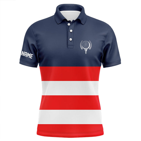 Red, white and blue stripe custom Mens golf polos shirts, patriot men's golf attire  NQS7135