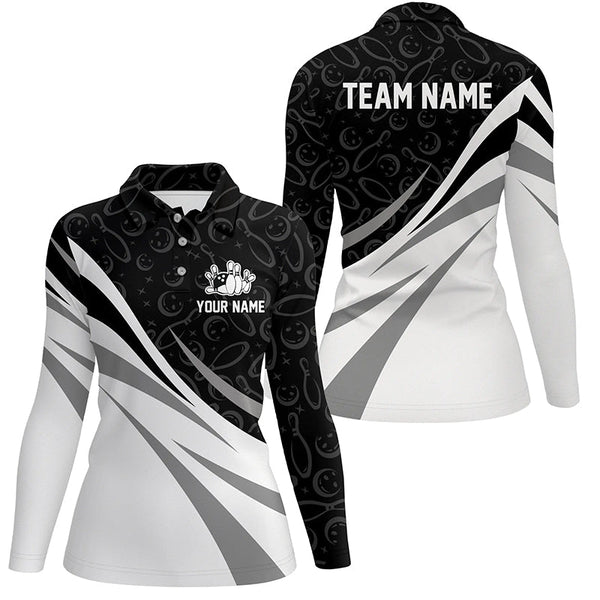 White and black camo bowling polo shirts for women Custom Team bowling jerseys, gift for bowlers NQS7242