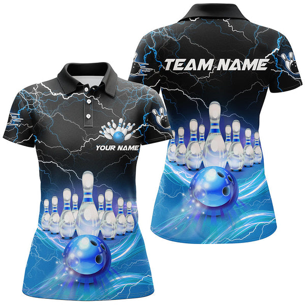 Blue light lightning thunder Women bowling polo shirts Custom Team bowling jerseys, gift for bowlers NQS7419