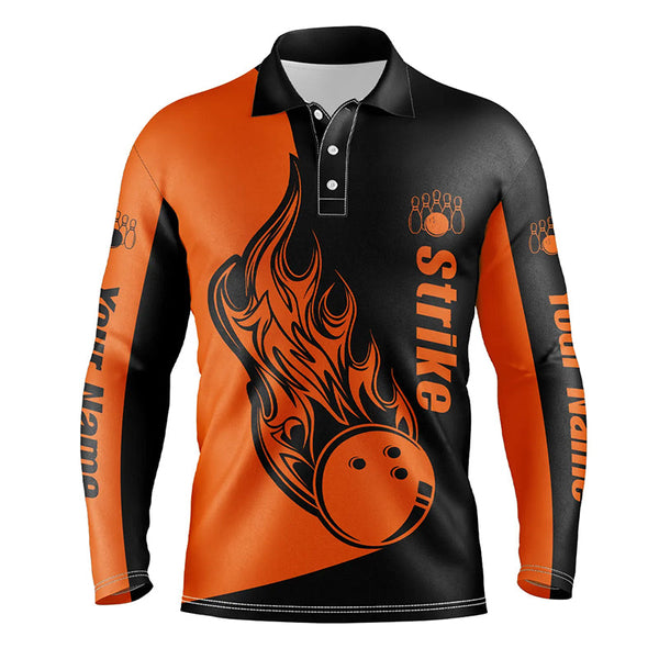 Custom Black and Orange Bowling polo Shirts For Men, Bowling Team Shirts Bowling Strike NQS5661