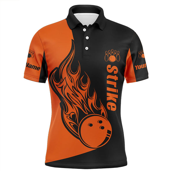 Custom Black and Orange Bowling polo Shirts For Men, Bowling Team Shirts Bowling Strike NQS5661