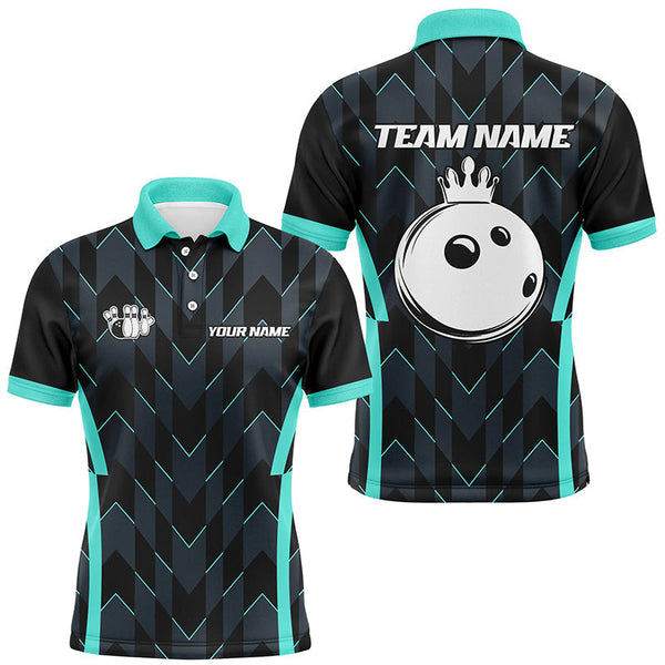 Bowling Polo, Quarter zip shirt for men custom camo bowling Team jerseys, gift for bowler | Turquoise NQS8201