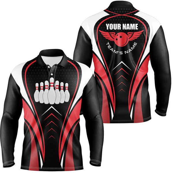 Red white and black Bowling Shirts For Men Bowling Team League Jerseys Custom Bowling Polo Shirts NQS6539