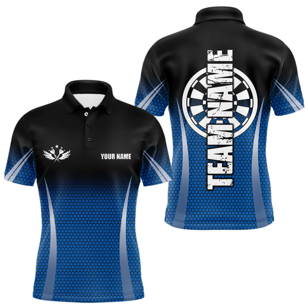 Black and Blue Camo Dart Polo, Quarter Zip Shirt For Men Custom Dart Jerseys For Team NQS9130