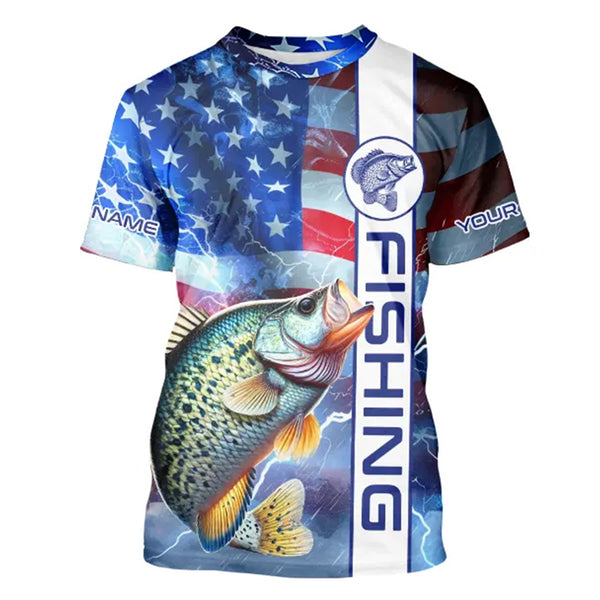 American flag Crappie lightning Long Sleeve Fishing Shirts custom Patriotic Crappie fishing jerseys NQS9472