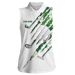 Green shamrock pattern White Women sleeveless polo Custom golf clubs St Patrick day ladies golf attire NQS9476