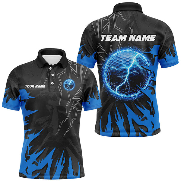 Black and Blue lightning thunder golf ball Mens golf polo shirts custom golf outfits men NQS8007