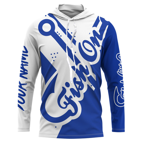 Fish On blue shirt Customize Name Long Sleeve Fishing Shirts fishing gift NQS2470