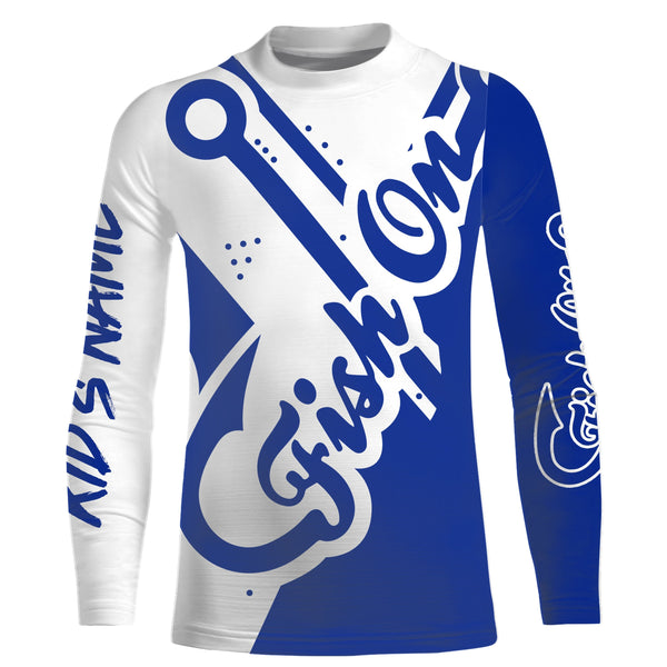 Fish On blue shirt Customize Name Long Sleeve Fishing Shirts fishing gift NQS2470