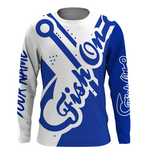 Fish On blue shirt Customize Name Long Sleeve Fishing Shirts fishing gift NQS2470