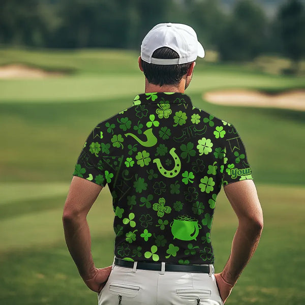 Green shamrock St Patrick Day pattern Lucky polo golf shirts for men Custom St Patrick golf attire NQS9649