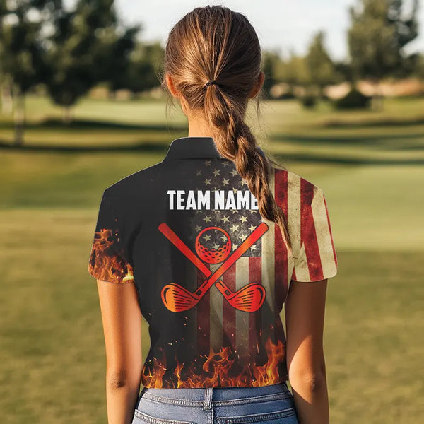 Flame Golf ball vintage American Flag Golf polo shirts for Women Custom patriotic ladies golf attire NQS9650