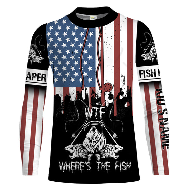 Fish reaper American flag patriotic wtf where's the fish Long Sleeve fishing shirt Custom fishing gift NQS1774