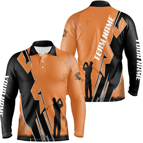 Mens golf polo shirts custom orange and black golf tops for men, best golf gifts NQS7781