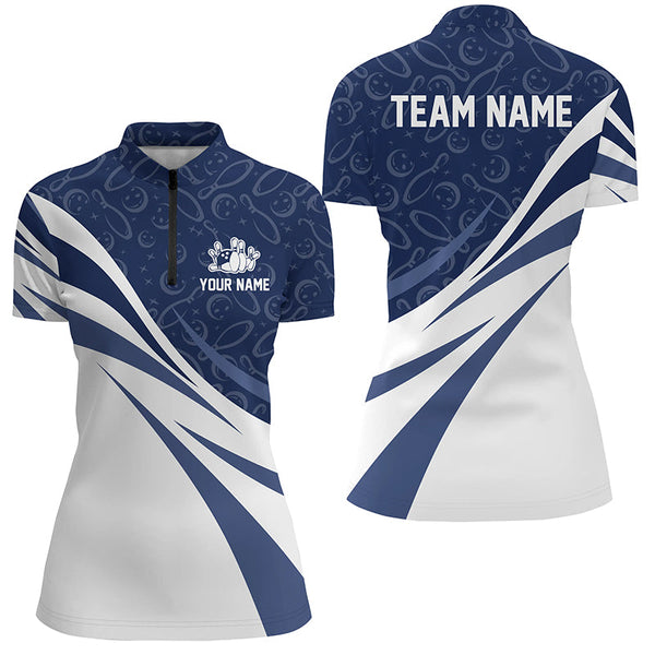 White & blue camo Women bowling Polo, Quarter Zip shirts Custom Team bowling jerseys, gift for bowlers NQS8009