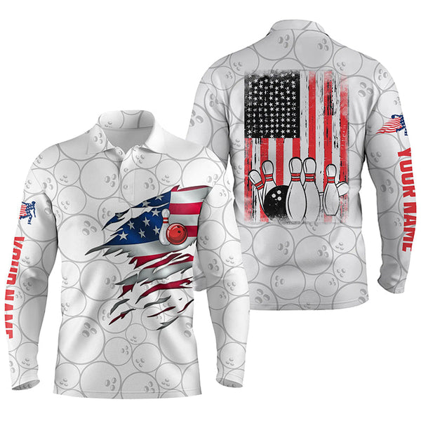 White Bowling polo shirts for men custom name vintage American flag bowling jerseys NQS6322