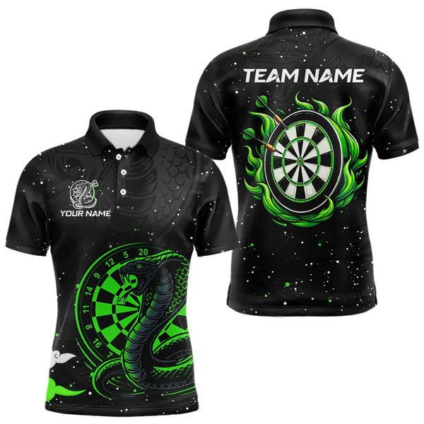 Black and Green Cobra Snake Darts Polo, Quarter Zip Shirts For Men Custom Name Darts Team Jerseys NQS9656