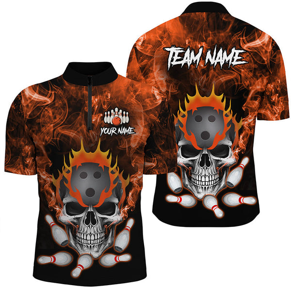 Orange smoke Skull bowling Polo, Quarter Zip shirt for men Custom Team bowling League jerseys NQS8210