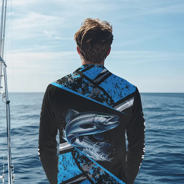 Chinook Salmon fishing Blue camo Long Sleeve Performance Fishing Shirt custom Salmon fishing jerseys NQS9347