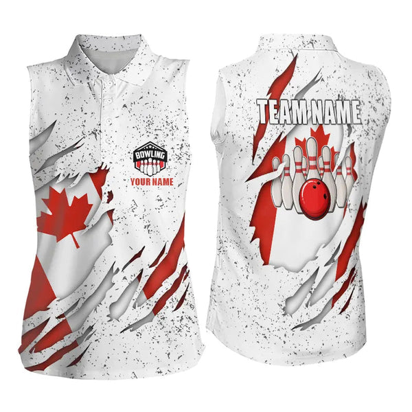Personalized Canadian Flag Grunge pattern Bowling Sleeveless Polos Custom Canada Bowling Team Jersey NQS9495