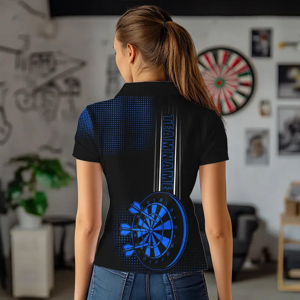 Personalized Black and Blue Darts Polo, Quarter Zip Shirt For Women Custom Dart Outfit Team Jerseys NQS9498