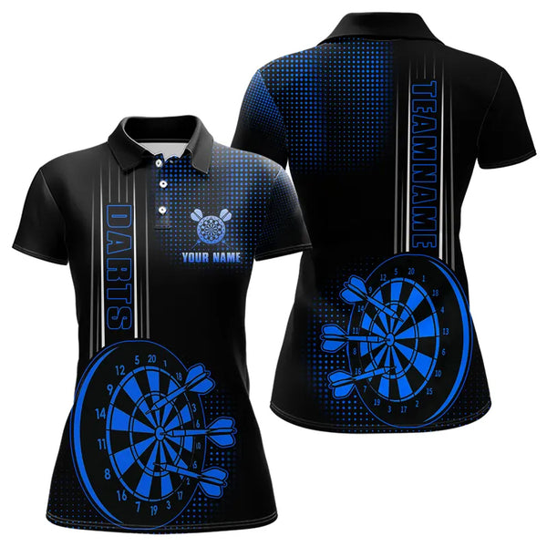 Personalized Black and Blue Darts Polo, Quarter Zip Shirt For Women Custom Dart Outfit Team Jerseys NQS9498