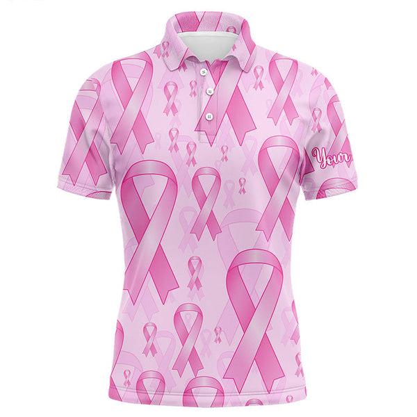 Pink ribbons Breast Cancer Awareness background Mens golf polo shirts custom golf outfits for mens NQS8032