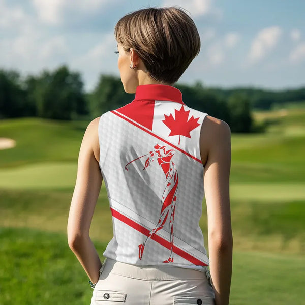 Personalized Canadian flag patriotic golf white Womens sleeveless polo shirt custom ladies golf tops NQS9356