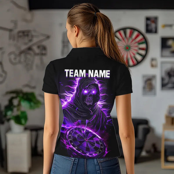 Black and Purple Skull reaper Dart jerseys Polo, 1/4 Zip Shirt for Women Custom Darts Team shirts NQS9509