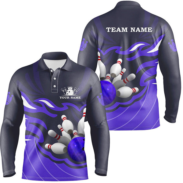 Mens polo, quarter zip bowling shirt Custom bowling ball pins team league jersey, bowling gift| Purple NQS7808