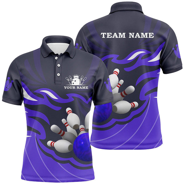 Mens polo, quarter zip bowling shirt Custom bowling ball pins team league jersey, bowling gift| Purple NQS7808