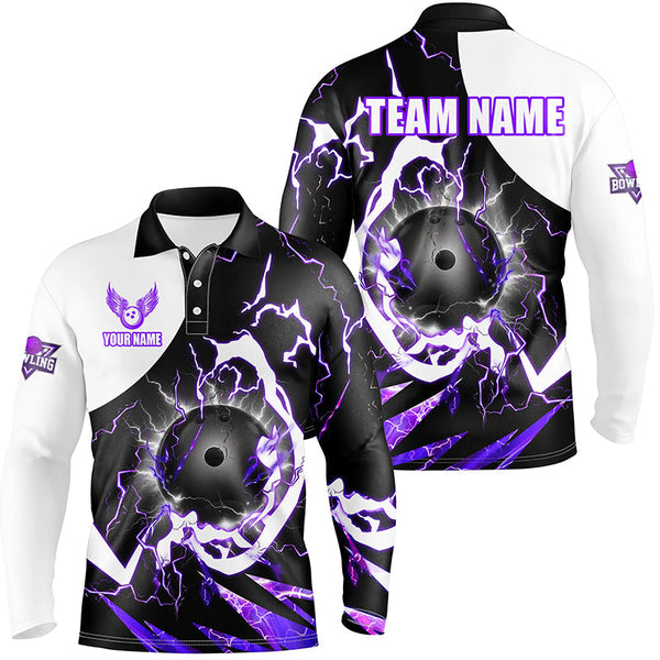 Purple Lightning thunder bowling Team league jerseys custom Mens Bowling Polo, Quarter zip Shirts NQS8231